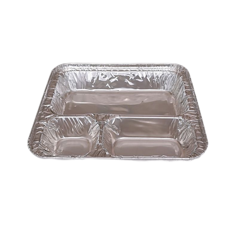 3-Compartment Disposable Aluminum Foil Containers with Matching Covers