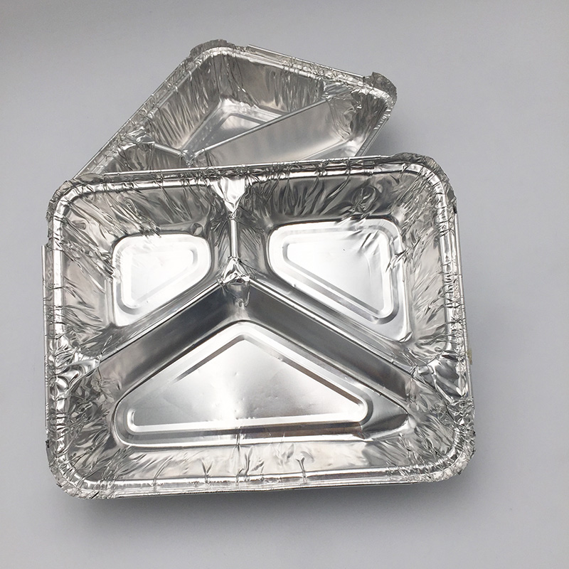Three compartment aluminum foil lunch box disposable food grade fastfood container Take out package