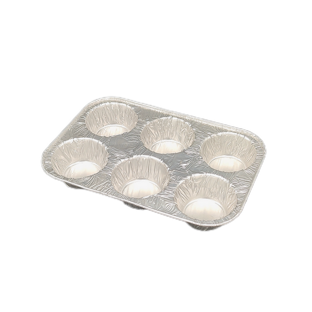 6 Compartment Aluminium Foil Egg Tart Pan Muffin Cake Tray