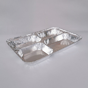Rectangular four grid food grade aluminum foil tableware Four compartment large capacity take out Dining box