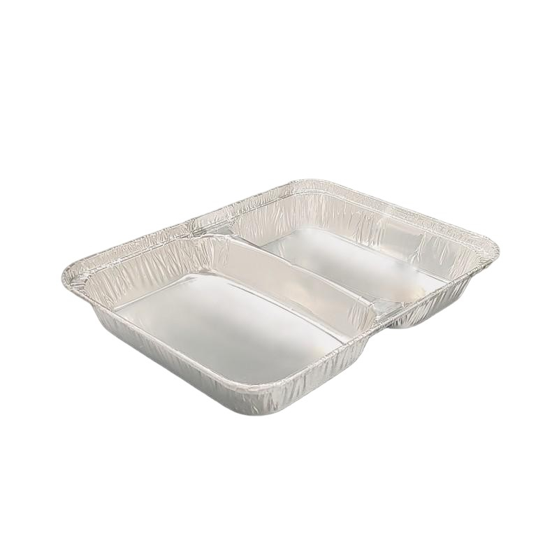 2 Compartment Aluminum Foil Rice And Vegetable Split Plate