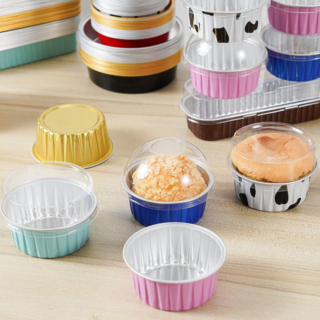 Small Gold Sealable Aluminum Foil Baking Cups with Plastic Lid