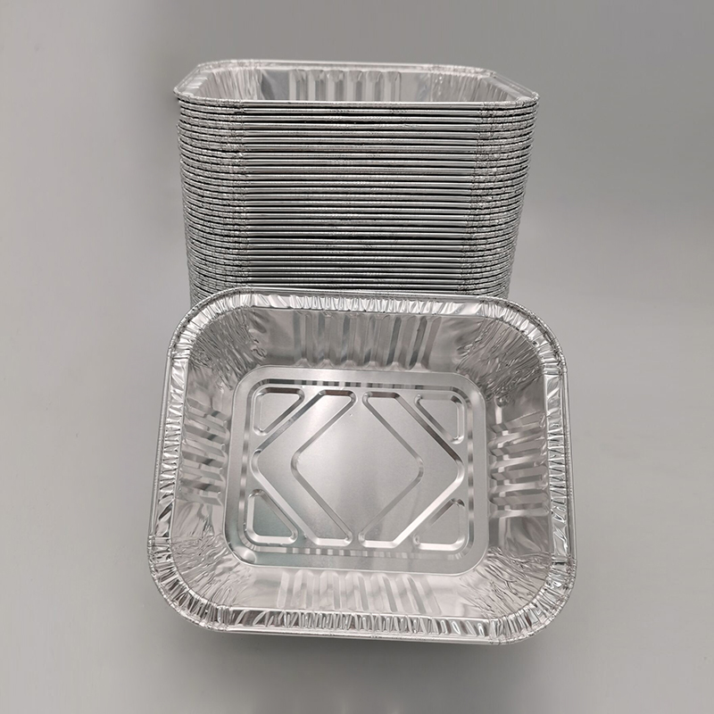 Food grade recyclable non deformable open fire heated medium square thickened aluminum foil container tableware