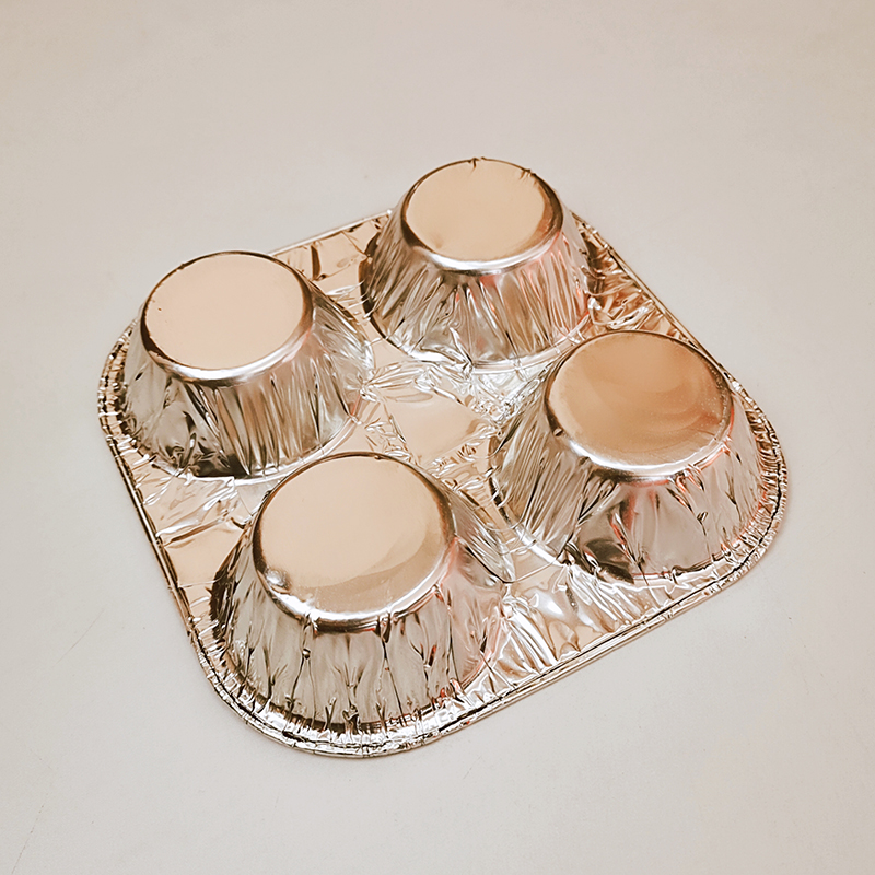 Four grid pudding plate cake mold egg tart tray food grade aluminum foil container oven baking essential.