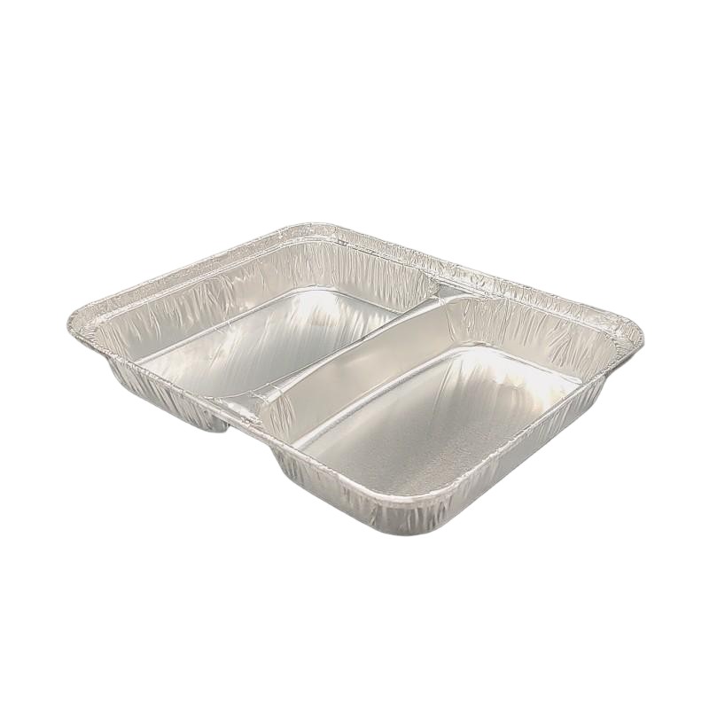2 Compartment Aluminum Foil Rice And Vegetable Split Plate