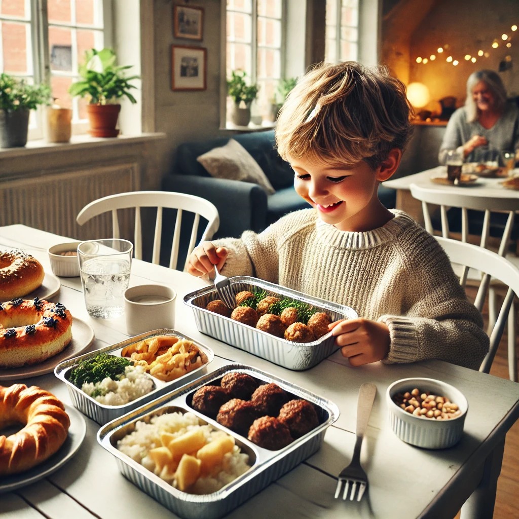 traditional Danish food served in an aluminum foil container