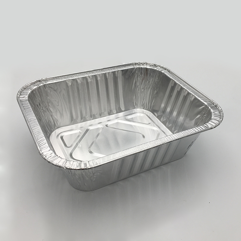 Food grade recyclable non deformable open fire heated medium square thickened aluminum foil container tableware