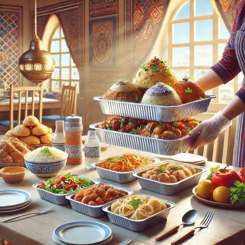 Kyrgyz people using aluminum foil containers